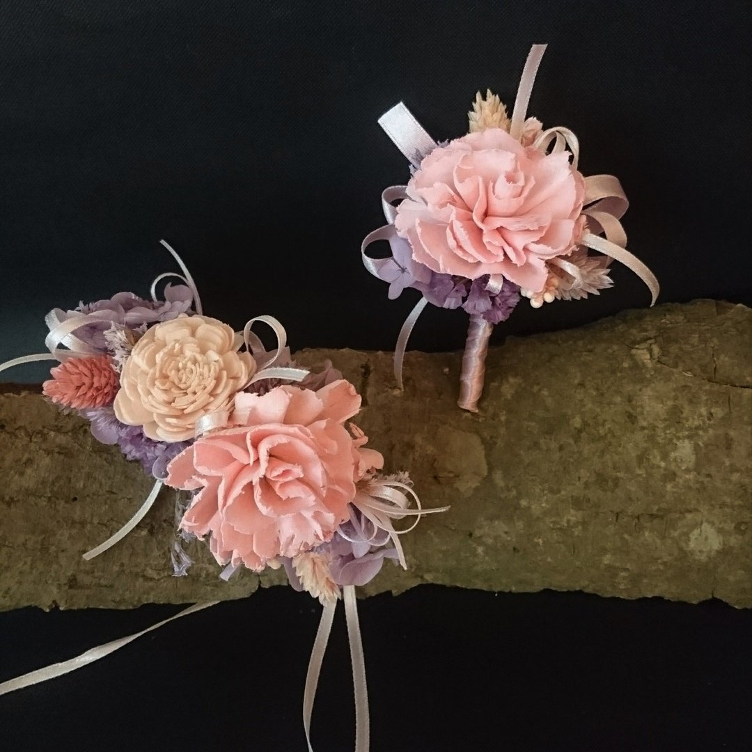 干燥胸花/手腕花_藕荷色 婚礼 拍摄 新郎新娘 伴郎伴娘 招待 - 胸花/手腕花 - 植物．花 粉红色