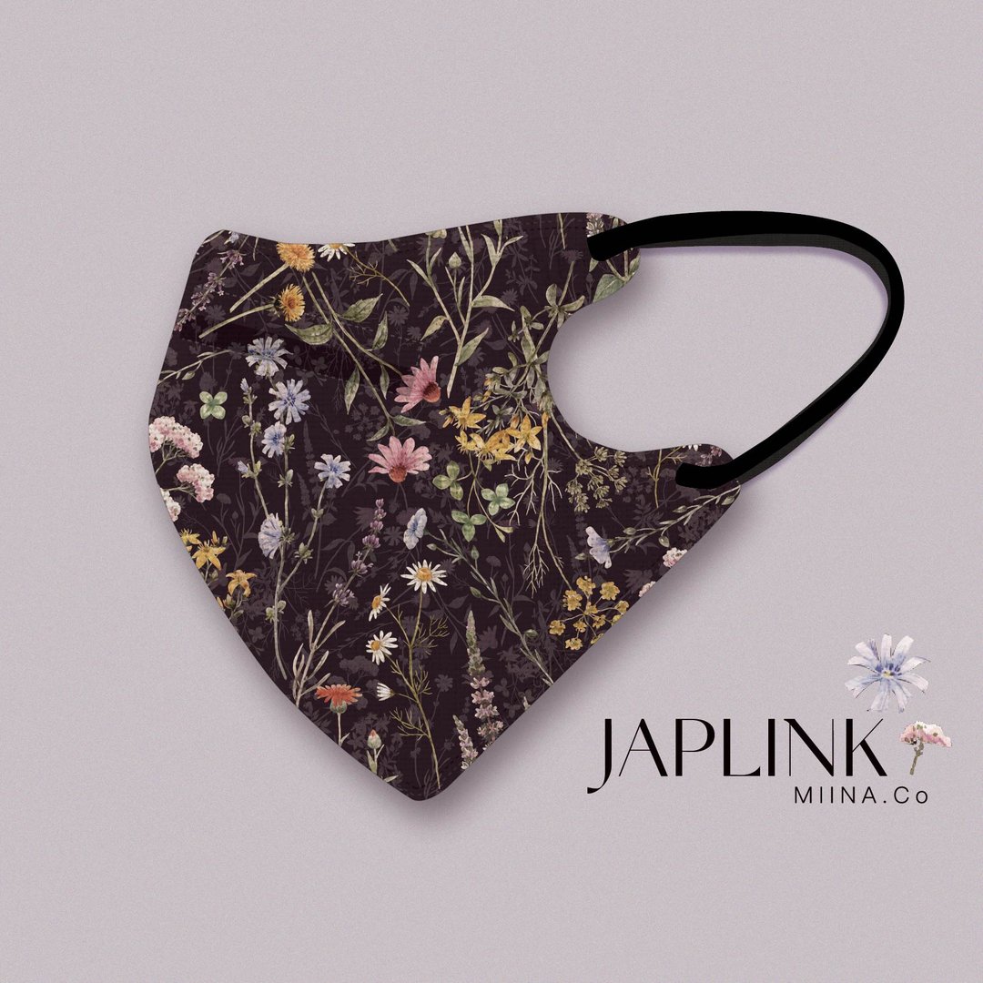 【标准】JAPLINK HEPA 高科技水驻极 立体医疗口罩-花绽之夜 - 口罩 - 聚酯纤维 黑色