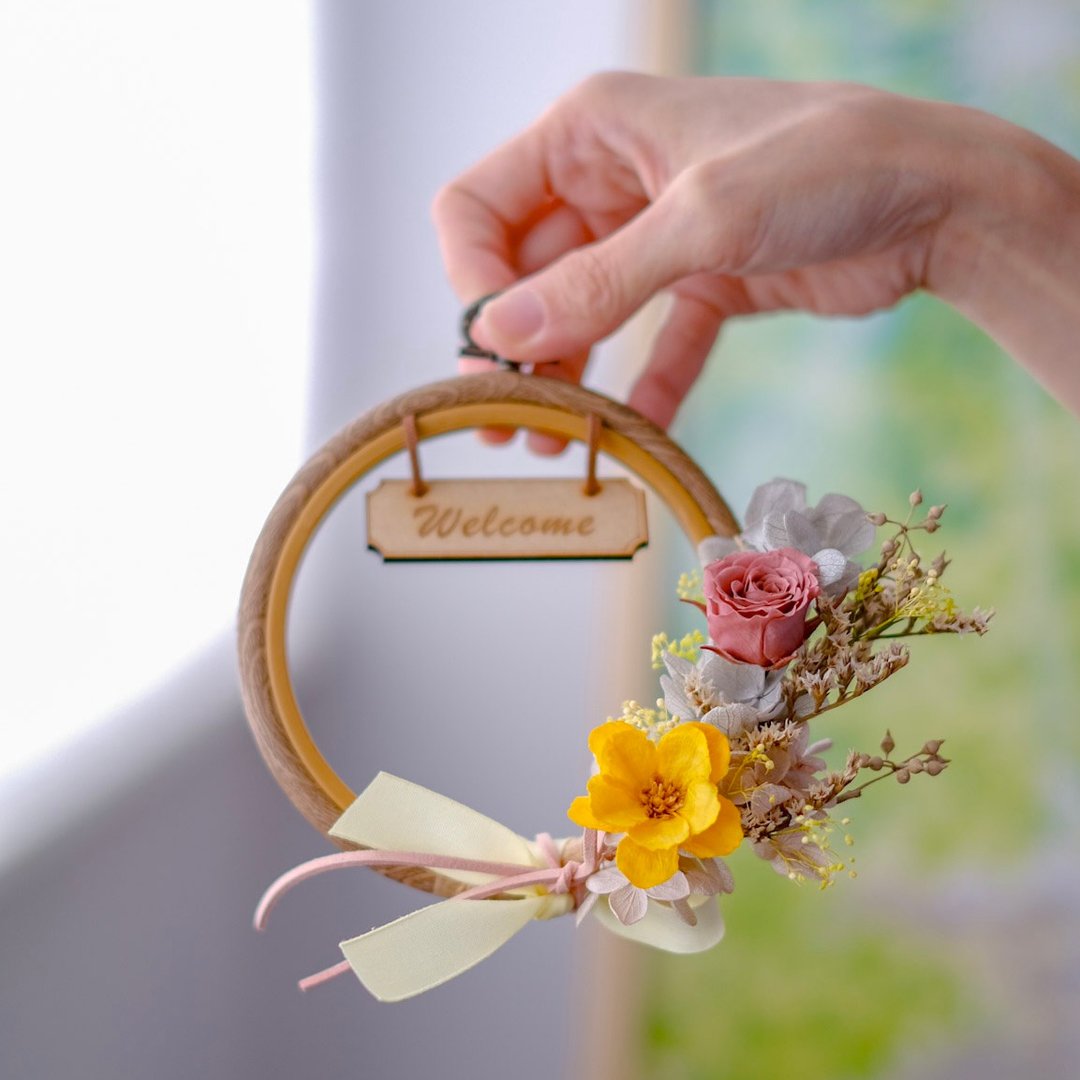 迷你welcome花圈/干燥永生花 - 干燥花/捧花 - 植物．花 橘色