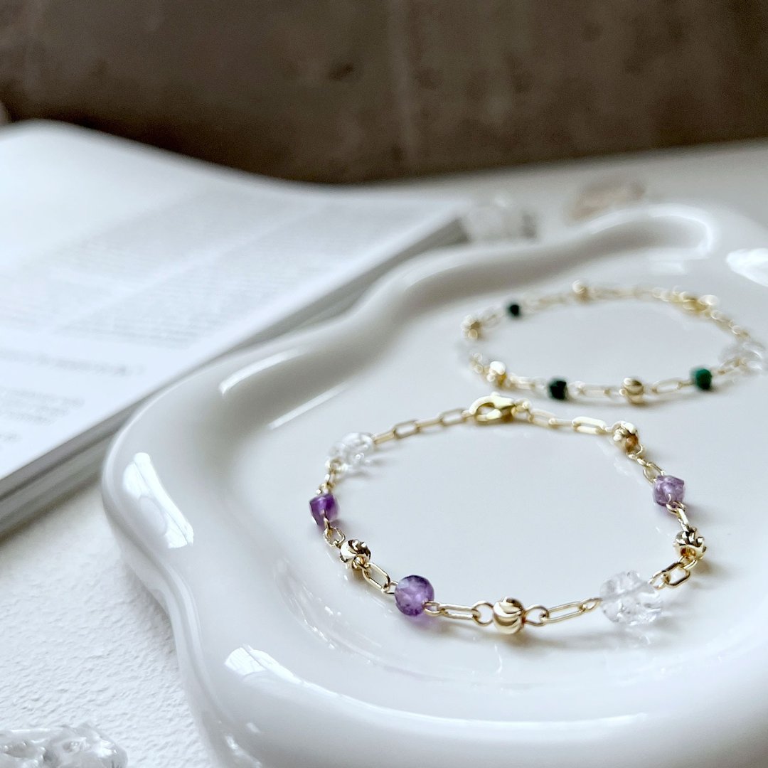 【小方糖】白水晶碎石手链/紫水晶/孔雀石 - 手链/手环 - 水晶 绿色