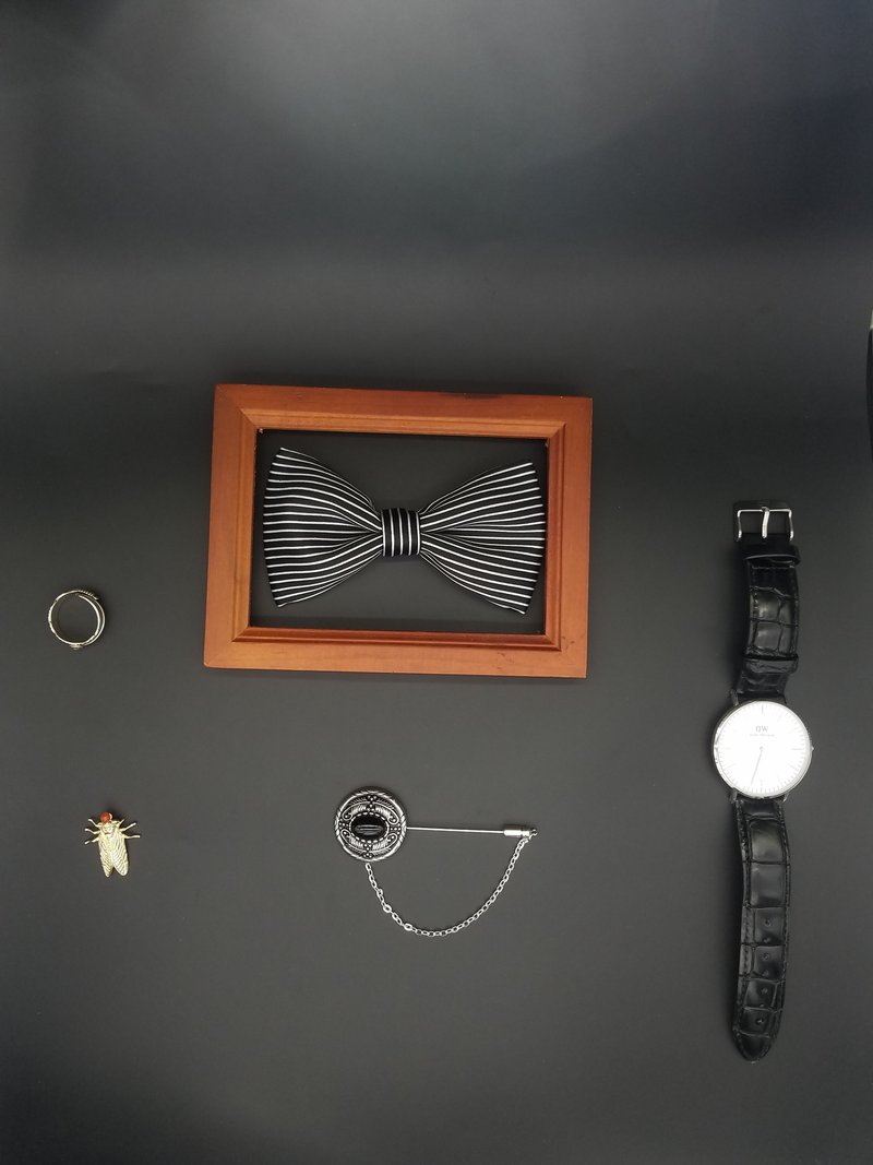 真丝条纹领结复古蝴蝶结领花 - 领结/领巾 - 丝．绢 黑色