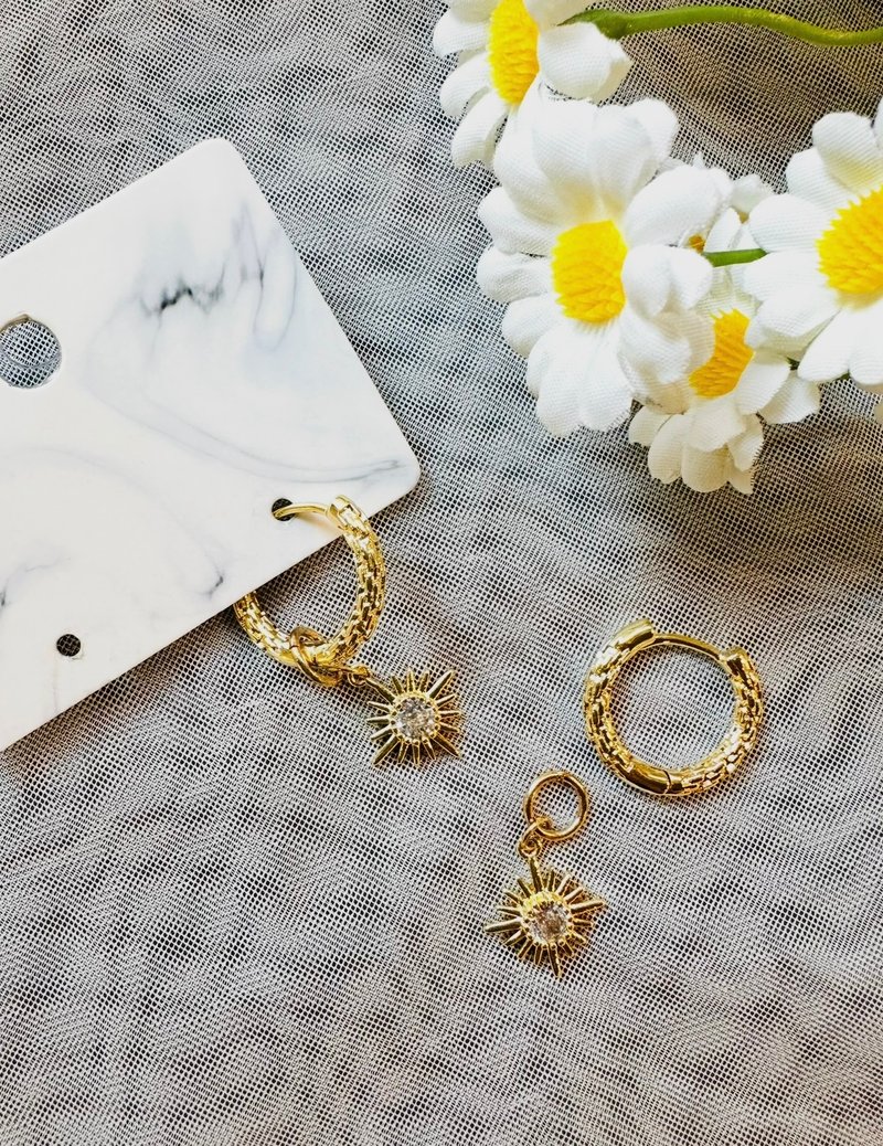 太阳锆石厚版小单圈黄铜K金耳环_可免费修改夹式耳环 - 耳环/耳夹 - 铜/黄铜 金色