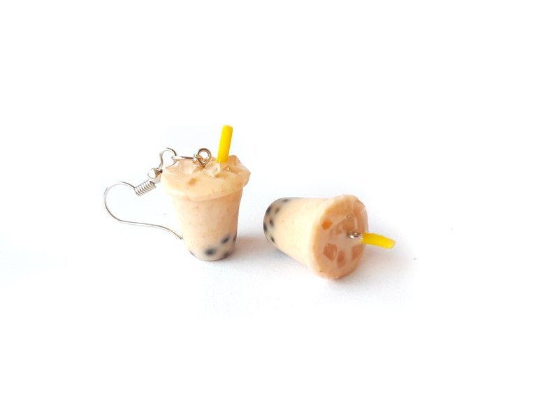 Bubble milk tea earring - 耳环/耳夹 - 贵金属 