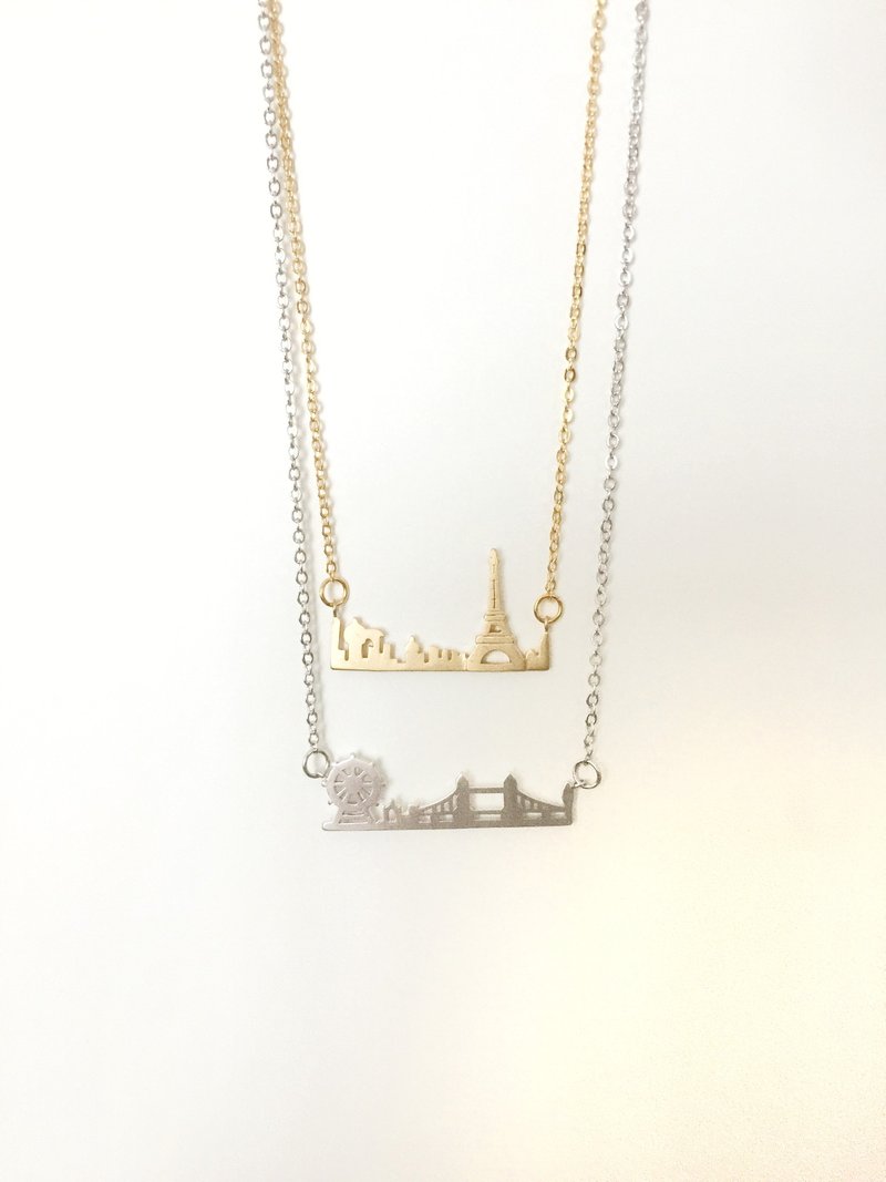 armei 伦敦巴黎 浪漫之旅 双吊坠项链 Romance Trip London & Paris Double Layer Pendant Necklace - 颈链 - 其他金属 咖啡色