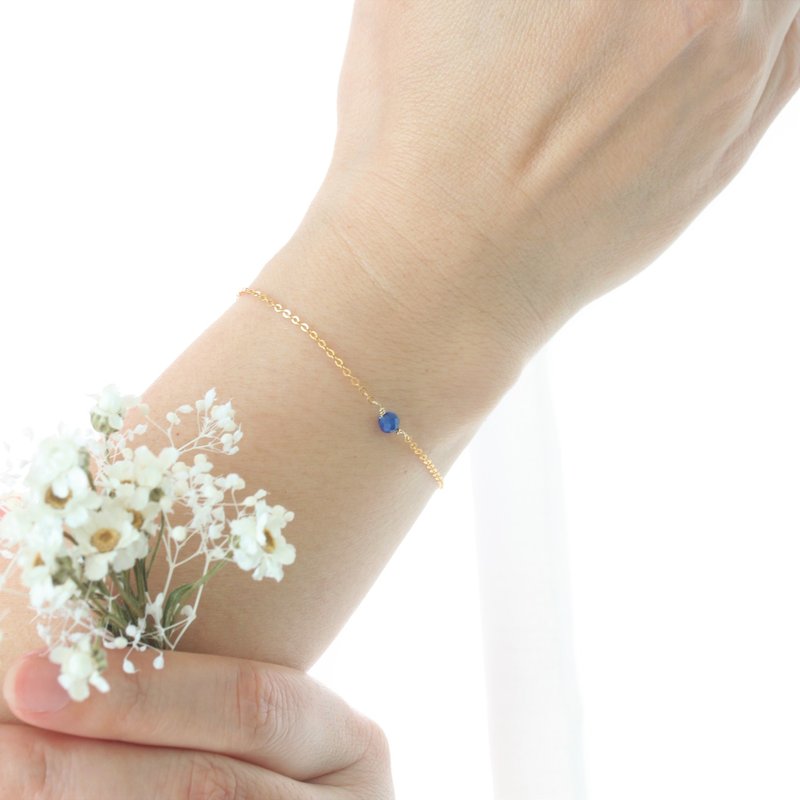 9月处女座诞生石 蓝晶石 14K注金幸运手链 送花语干燥花束生日礼 - 手链/手环 - 其他金属 蓝色