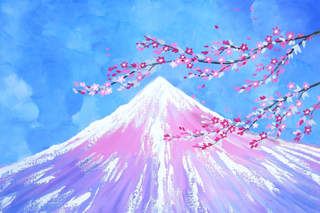 Mount Fuji Painting, Orignal Painting, Landscape Painting, Wall Decor - 墙贴/壁贴 - 压克力 多色