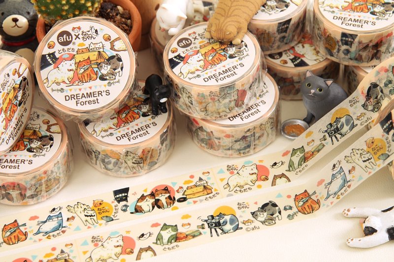 afu插画纸胶带-猫咪的一百种生活|朋友篇|日本和纸胶带|日本制 - 纸胶带 - 纸 粉红色