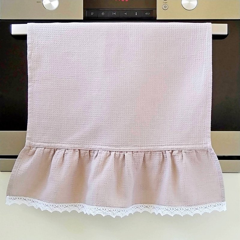 Waffle towel organic for kitchen beige, Tea towel linen, Ruffle towels, 可持續禮物 - 毛巾浴巾 - 亚麻 咖啡色