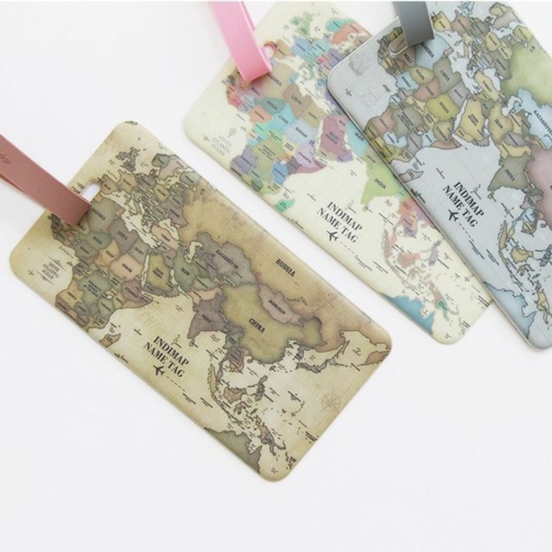 indigo-世界地图长型行李吊牌-探险棕,IDG09441 - 行李吊牌 - 塑料 咖啡色