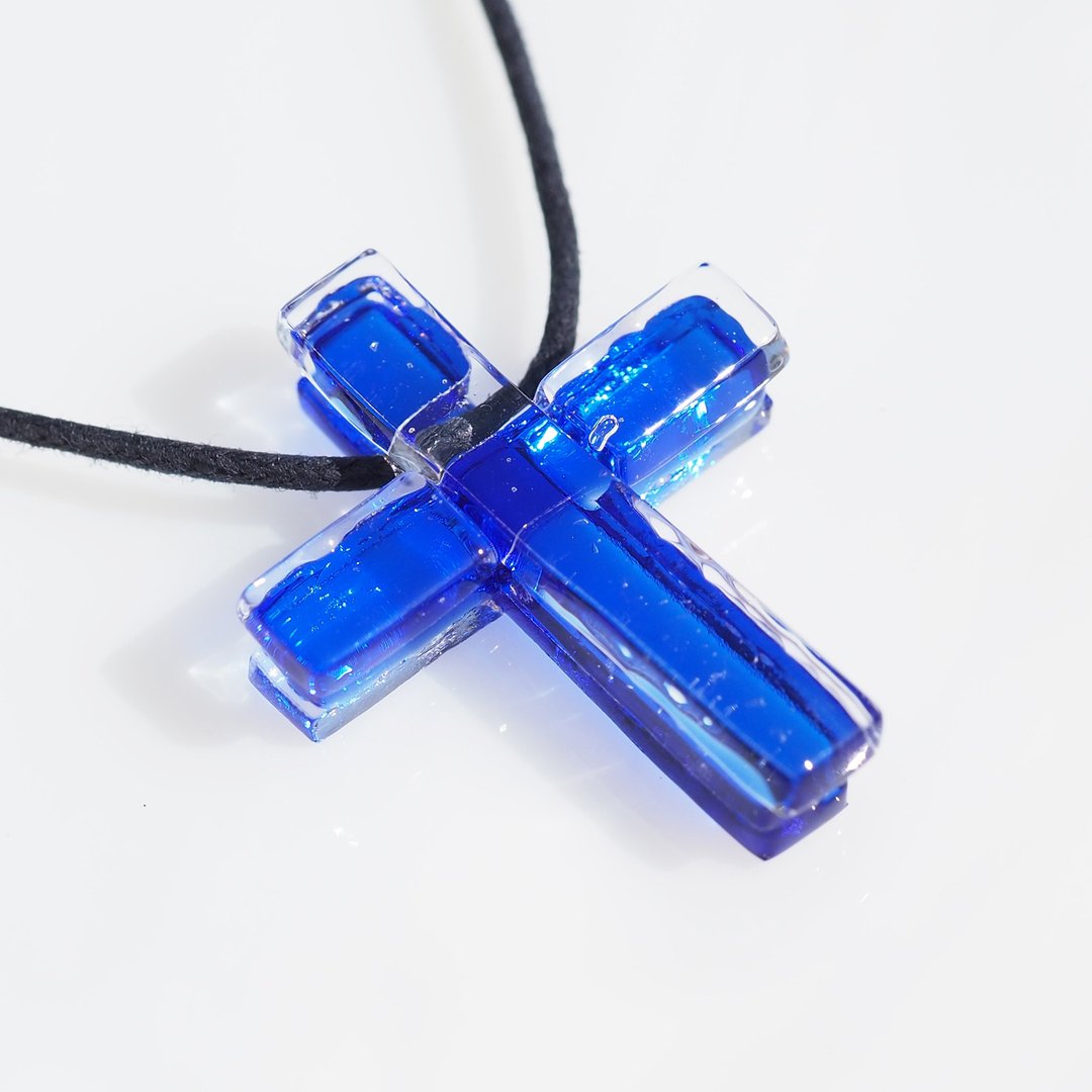 Cross glass (cross [cobalt]) necklace [made to order] - 项链 - 玻璃 蓝色