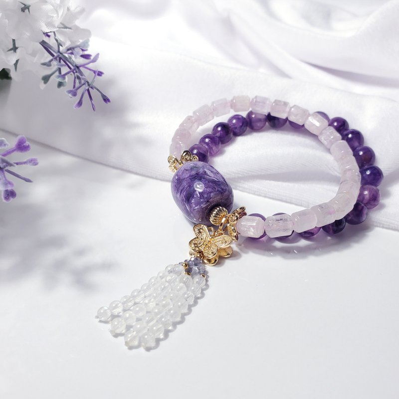 顶级玉化紫龙晶 猫眼紫锂辉 蓝月光 智慧 流苏 手链 单品 礼物 - 手链/手环 - 宝石 紫色