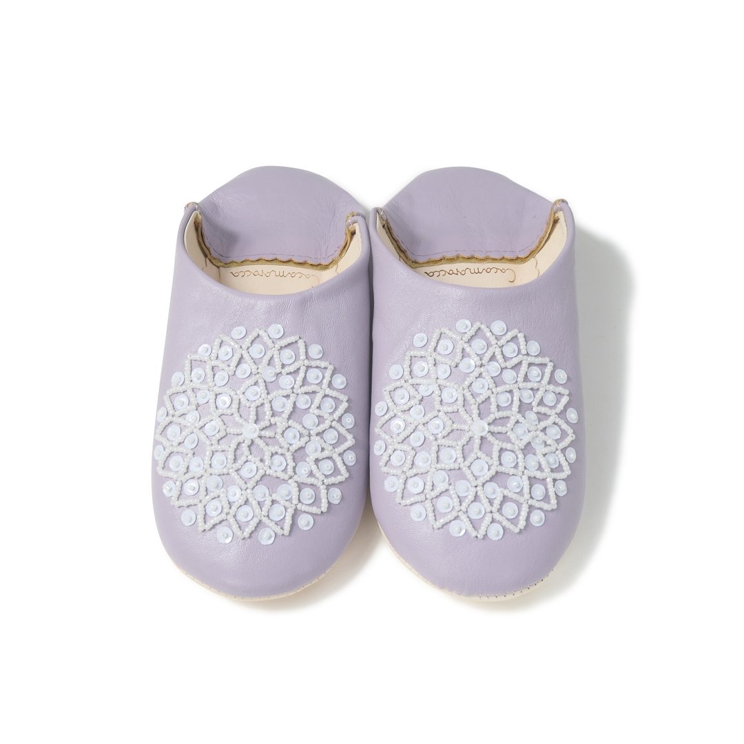 Purple / White / moroccan Leather babouche Slippers / High quality odourless - 室内拖鞋 - 真皮 紫色