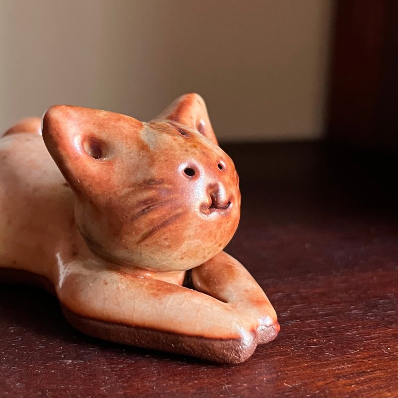 乖嘟嘟ㄉ橘猫 / 陶偶 / 志野釉 - 摆饰 - 陶 橘色