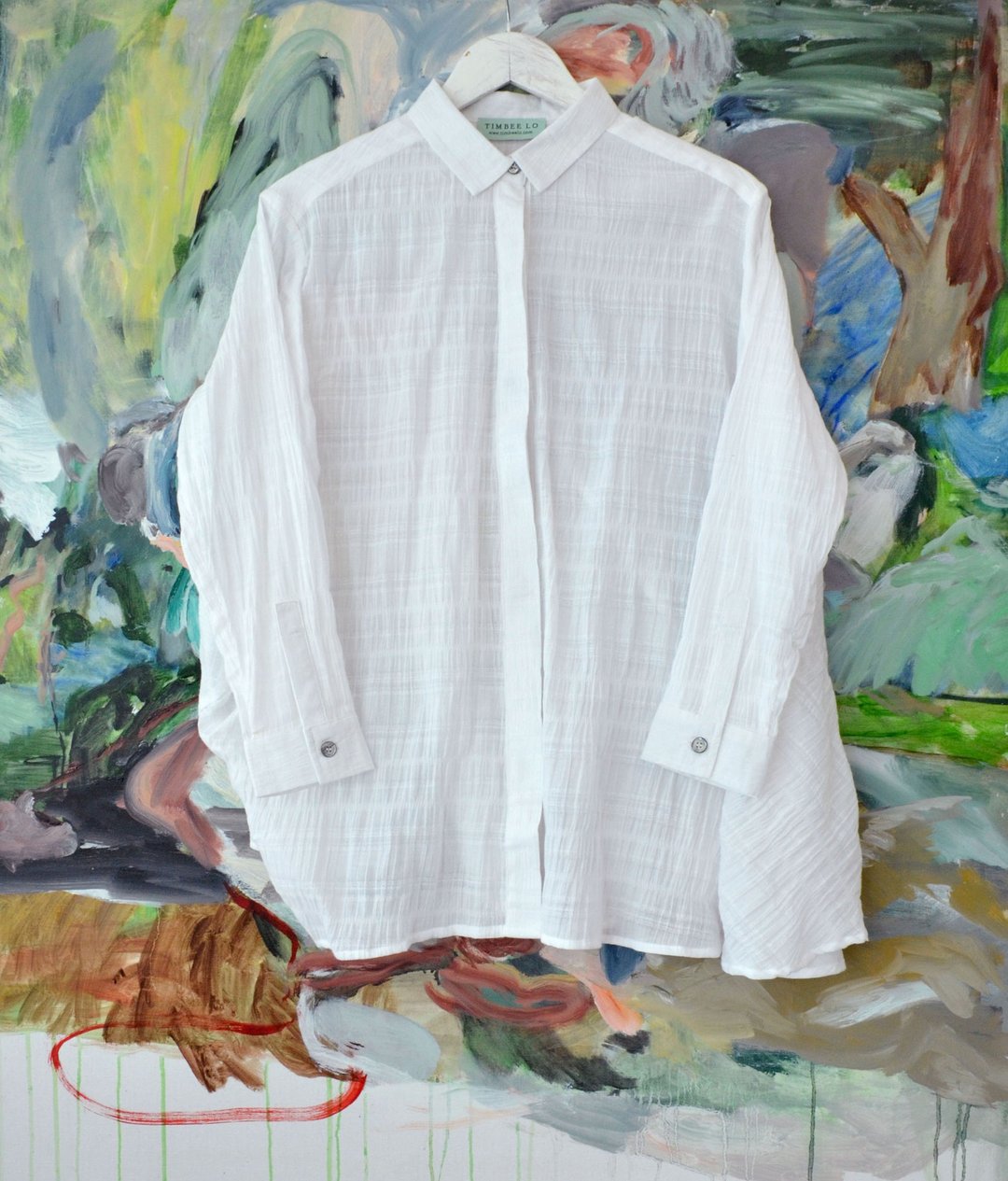 TIMBEE LO 白色全棉暗织花 不规则剪裁恤衫外套 BOY FRIEND SHIRT - 女装衬衫 - 棉 蓝色
