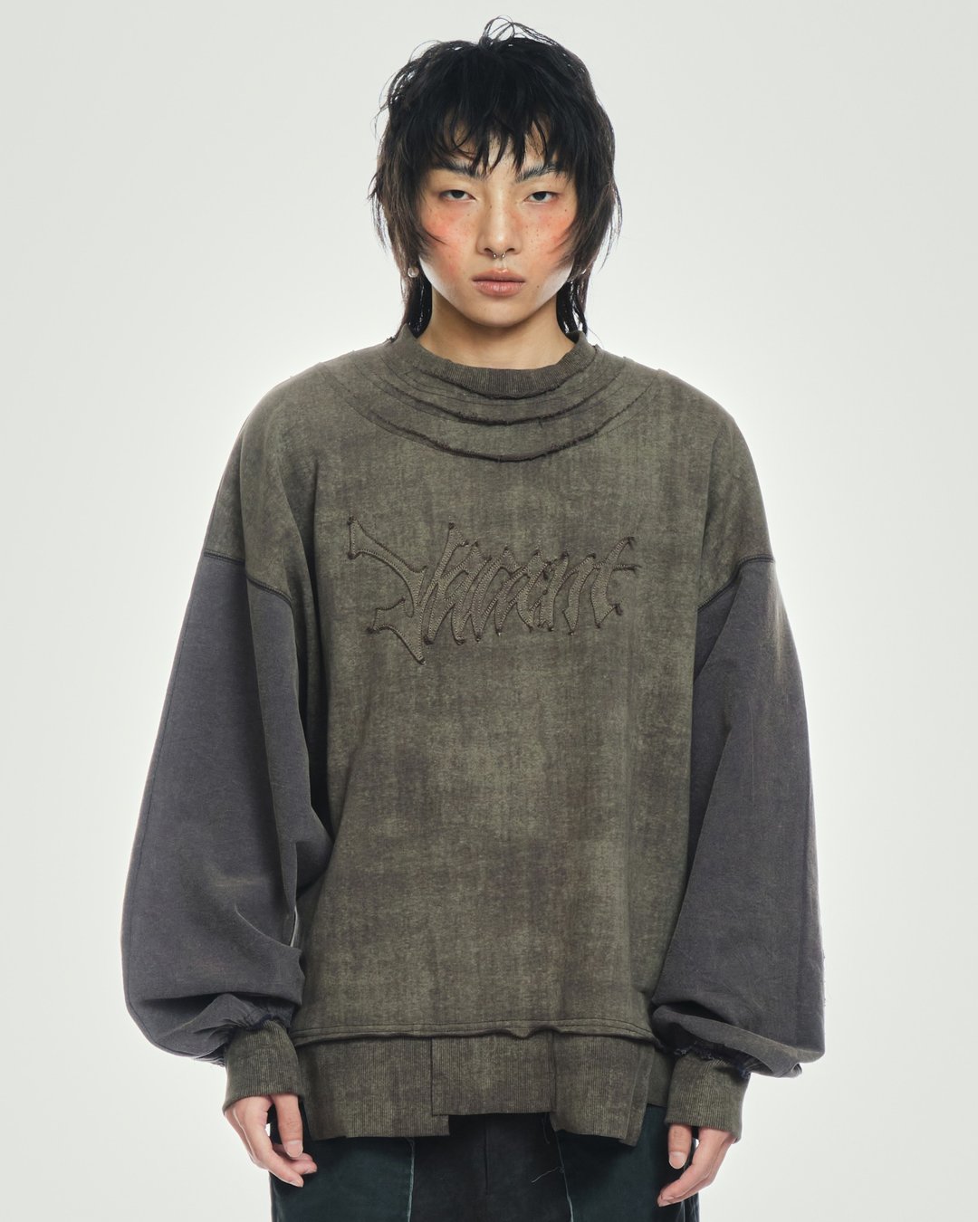 Washed High Neck Sweater - 中性连帽卫衣/T 恤 - 棉 灰色