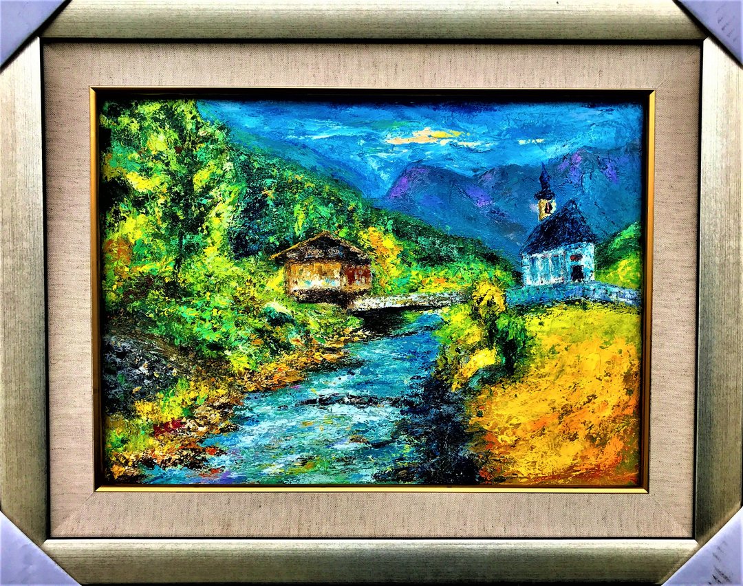 手工油画 溪畔 包邮 画笔和调色刀的手工创作 挂画壁画 装饰画 - 海报/装饰画/版画 - 棉 多色