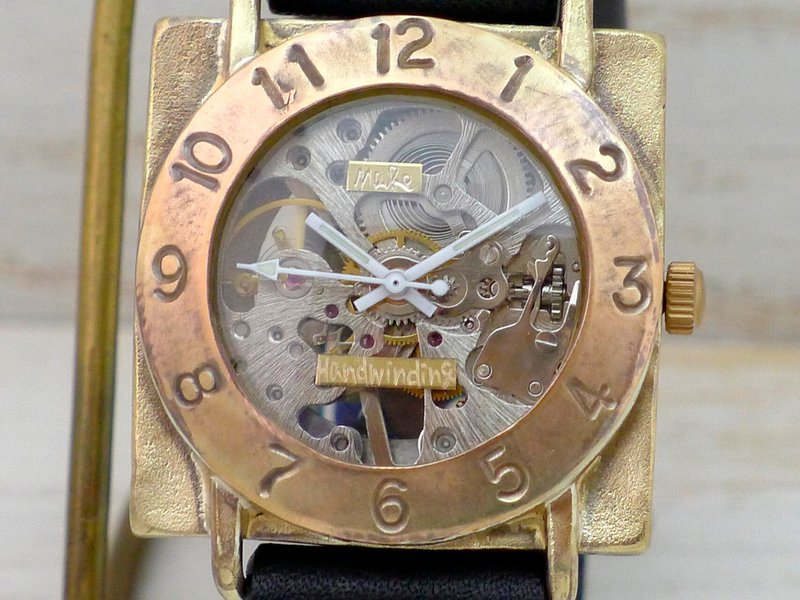 BHW079C Manual winding BrassJUMBO 36mm square copper bezel handmade wristwatch (BHW079C) - 男表/中性表 - 铜/黄铜 金色