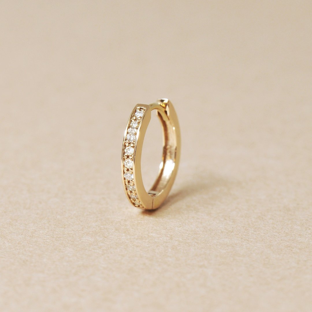 【Solo Earring】 14K/10K 钻石易扣圈形单边耳环 (大) (黄金) - 耳环/耳夹 - 贵金属 