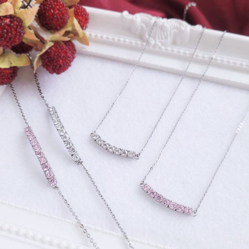 【优惠组】微笑玛奇朵。经典排钻//项链+手链//不怕水防过敏 - 项链 - 不锈钢 粉红色