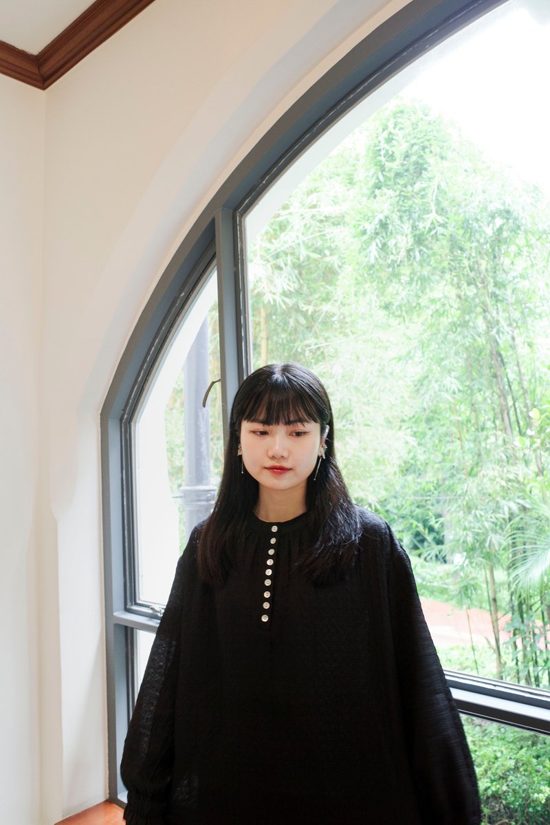 暗纹宽松上衣 - 女装上衣 - 聚酯纤维 黑色