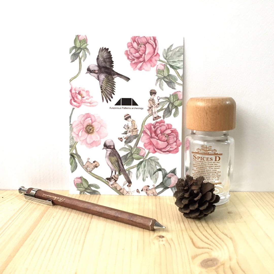 花鸟插画明信片-富贵白头跃然纸上系列 - 卡片/明信片 - 纸 绿色