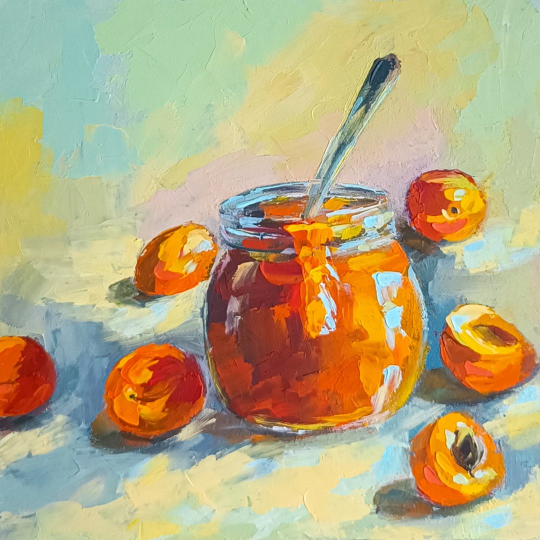 Fruits Painting Original Art Still Life Oil Painting Apricots Artwork - 海报/装饰画/版画 - 木头 橘色