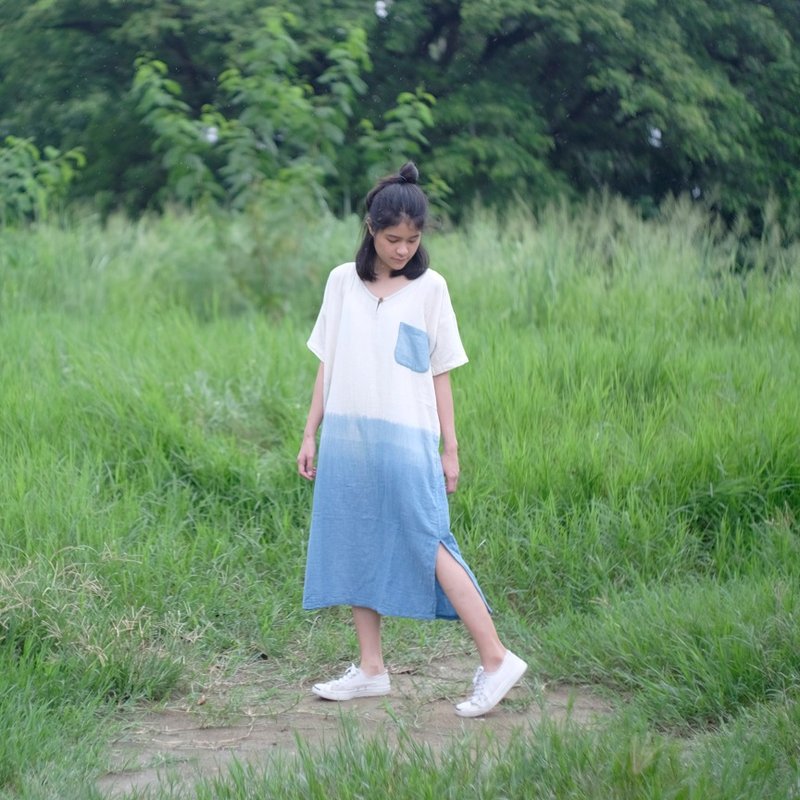 linnil: Again maxi dress: SPECIAL! for Pinkoi - 洋装/连衣裙 - 棉．麻 蓝色