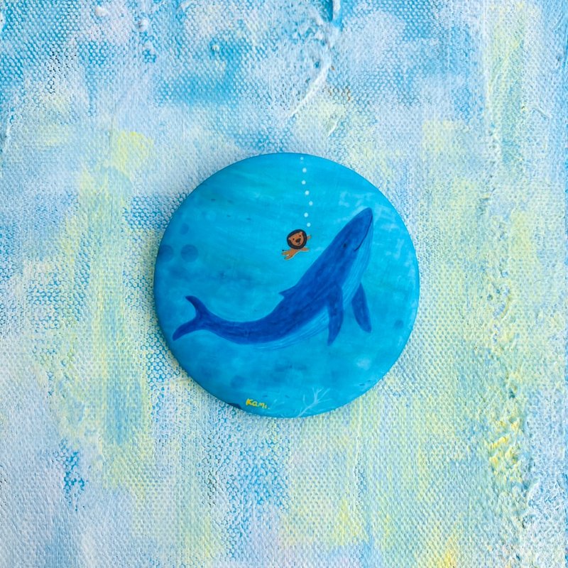 插画雾面大胸章-大头狮与鲸鱼 - 胸针 - 其他材质 多色