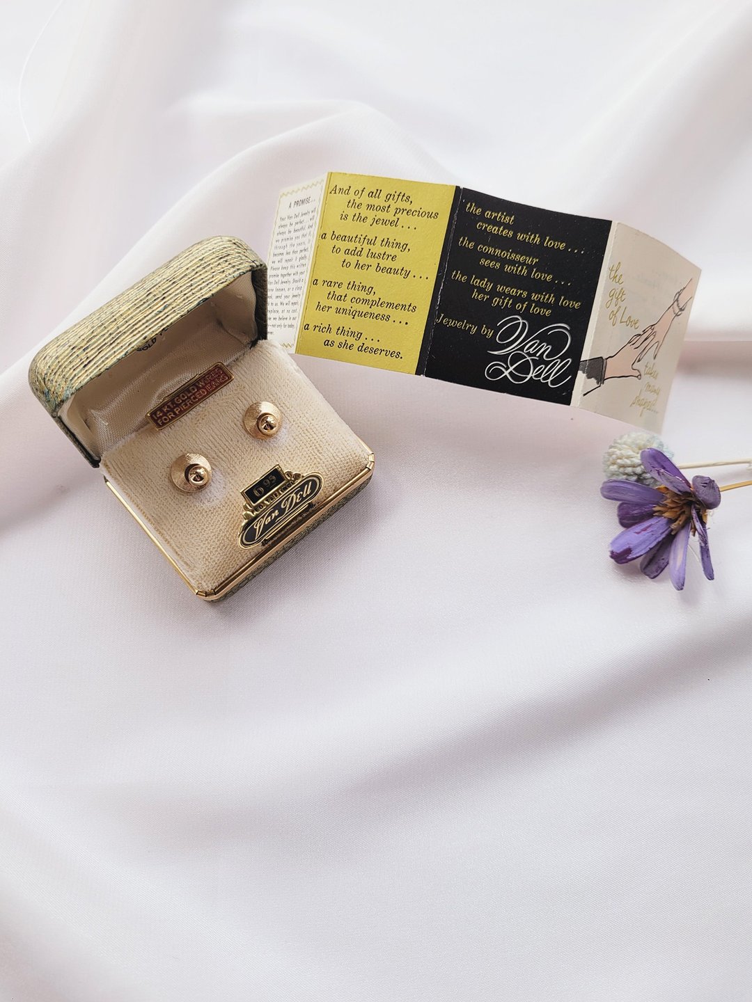 美国西洋古董饰品 / Van Dell 14KT 12K GF包金星球针式耳环 - 耳环/耳夹 - 贵金属 