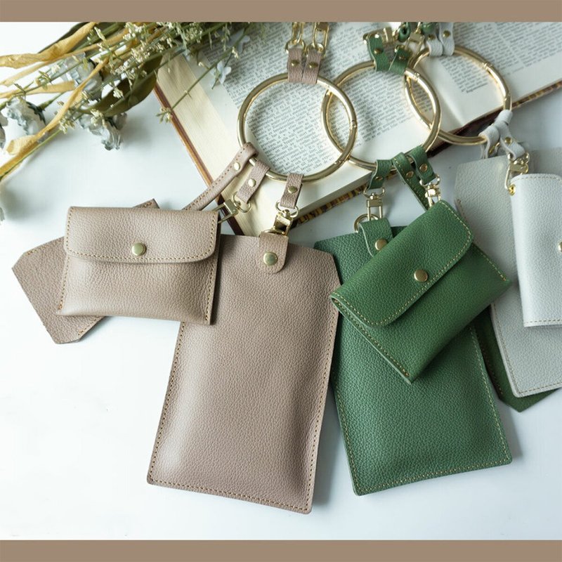 Ring Shoulder Bag Length Adjustment Strap [Shrink Leather] Bag Ring Multi Shoulder Mini Bag Pouch Mother's Day HS24K - 侧背包/斜挎包 - 真皮 咖啡色