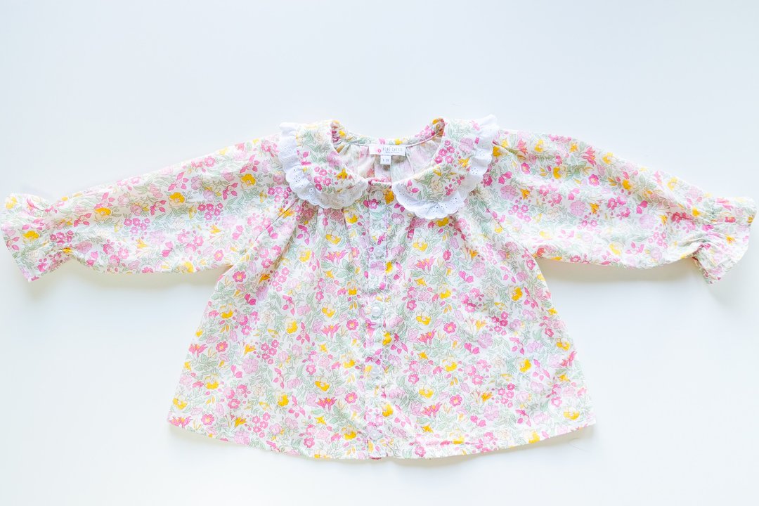 英国LIBERTY FABRICS女童Charlotte法式经典小圆领荷叶长袖衬衫 - 童装上衣 - 棉 粉红色