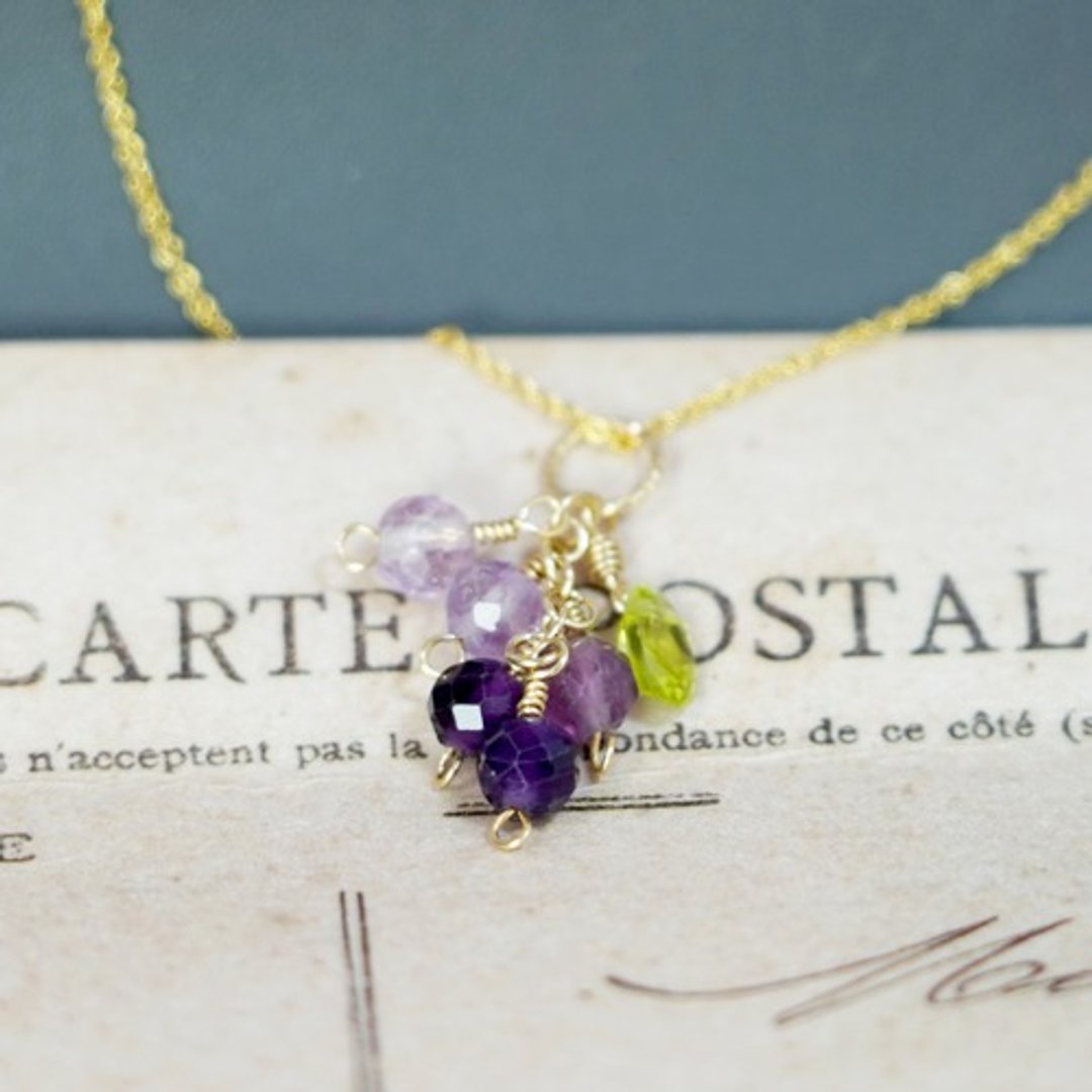 Fruit Series Grape ~ 14kgf Flourite and Peridot Necklace - 项链 - 宝石 紫色
