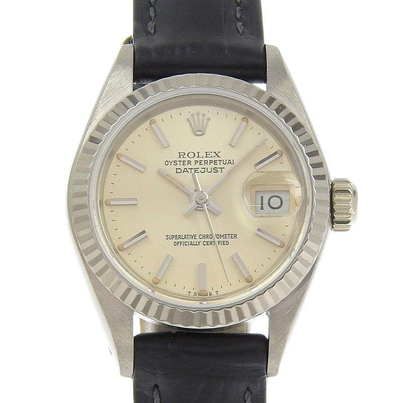 [日本直送] 劳力士 Datejust 手表 69179，18K 白金带压花皮革，自动，米色表盘，女士 [二手] - 女表 - 贵金属 银色