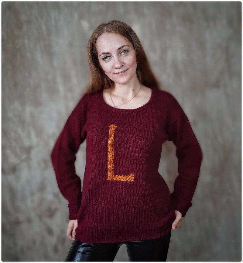 Personalized sweater with letter , Christmas sweater , personalized gift - 女装针织衫/毛衣 - 羊毛 红色