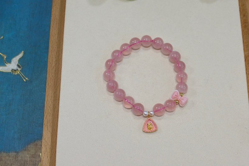 天然原矿马达加斯加粉水晶 纯银九尾狐设计单圈手串手持s - 手链/手环 - 半宝石 粉红色