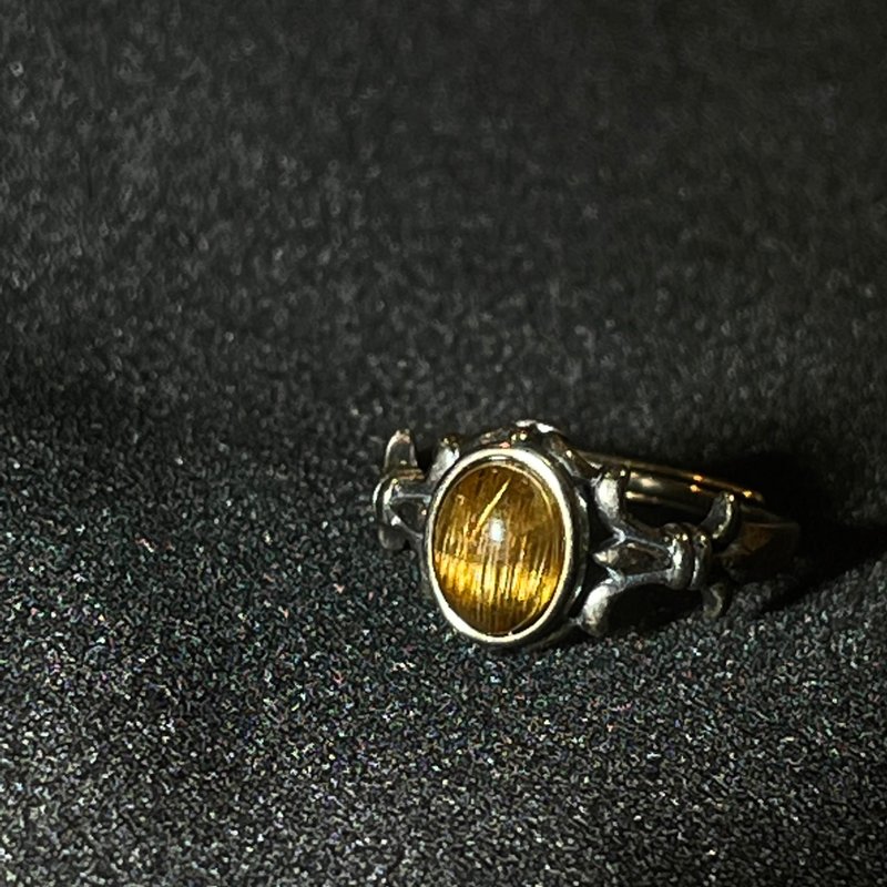 招财避邪 s925银 金红石 钛金 戒指 太阳花 板钛金 戒子 戒指 - 戒指 - 水晶 黄色