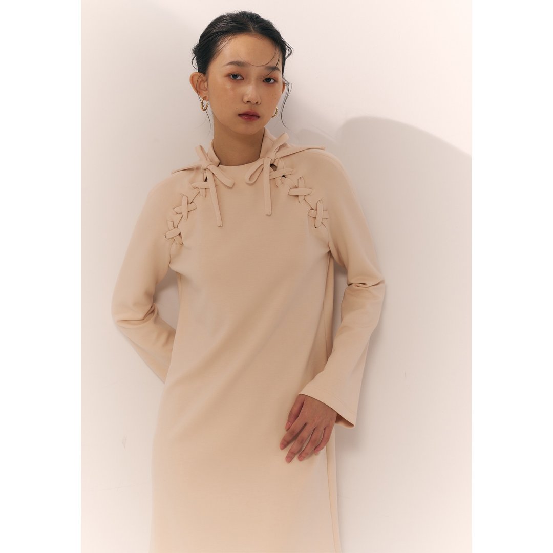 双绑带小高领洋装 /奶油杏仁白 - 洋装/连衣裙 - 其他材质 白色
