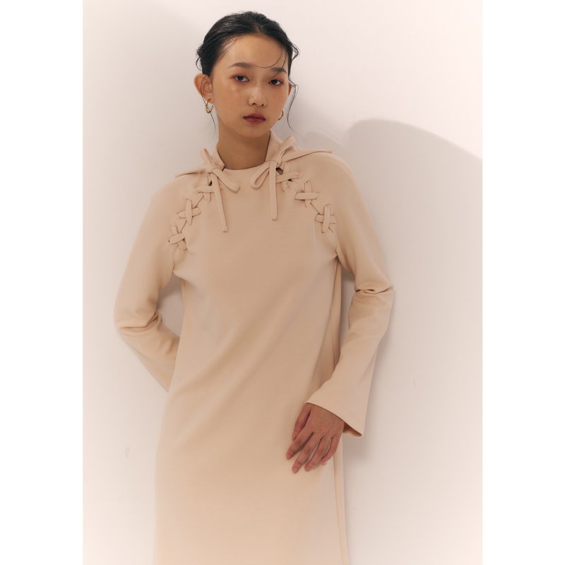 双绑带小高领洋装 /奶油杏仁白 - 洋装/连衣裙 - 其他材质 白色