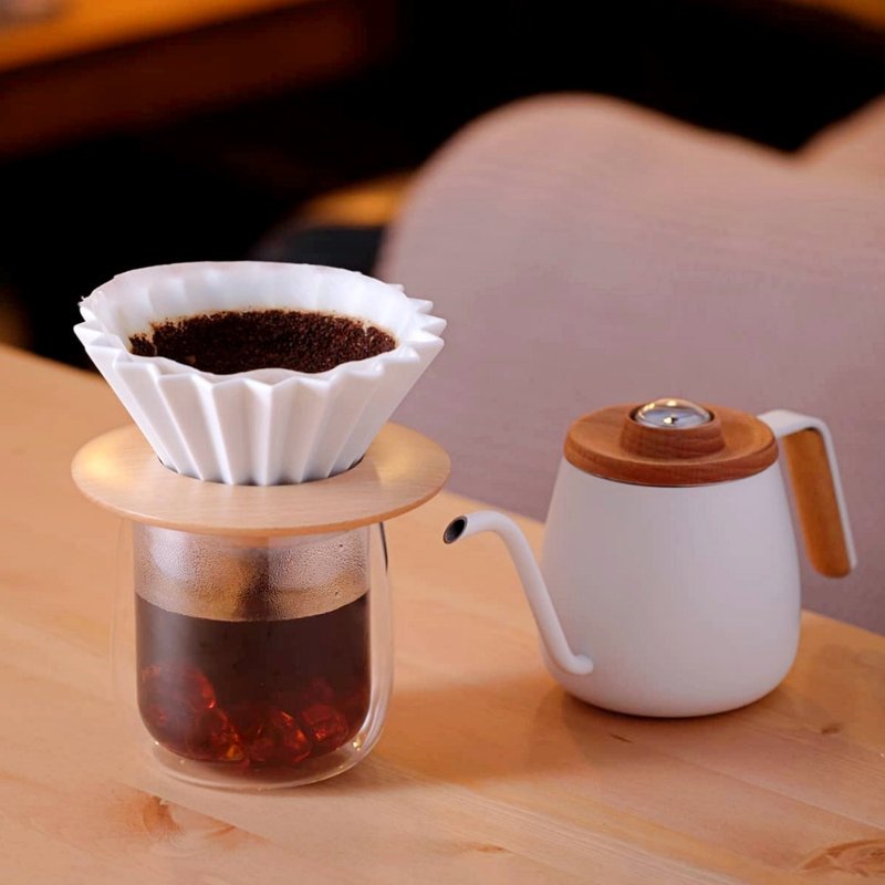 TAMAGOxORIGAMI单人咖啡品味组 手冲壶滤杯双层玻璃杯 金点设计奖 - 咖啡壶/周边 - 不锈钢 白色