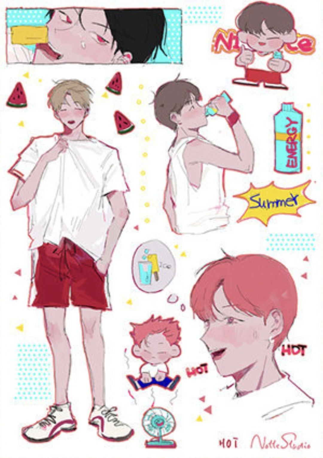 炎炎 夏の男子高校生 漫画感 塩顏繪畫 和紙貼紙 套組 - 纸胶带 - 其他材质 多色