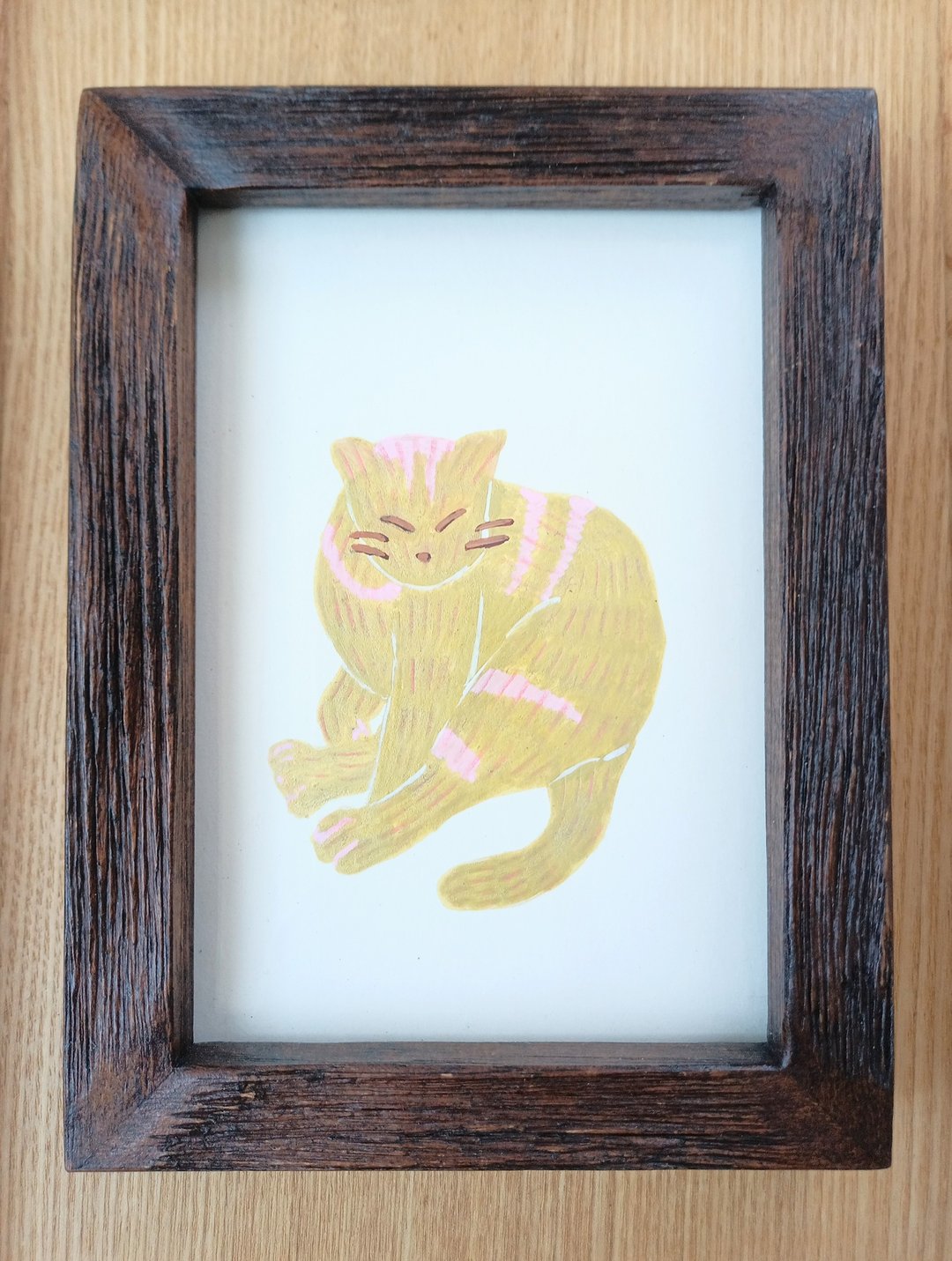 插画猫咪轻量木框明信片大小手绘独一无二房间装饰展示 - 海报/装饰画/版画 - 纸 金色