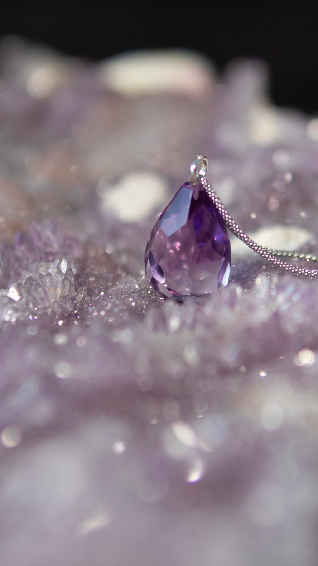 天然紫水晶 切面纯净体紫水晶 S925吊坠银项链 - 项链 - 水晶 
