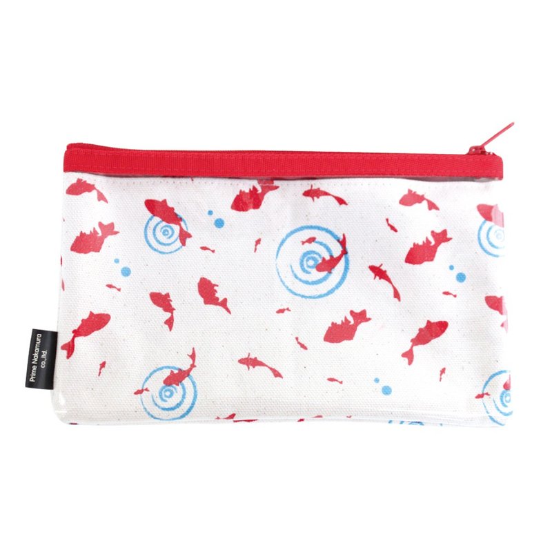 金鱼 扁平化妆包 棉制 文具 铅笔 笔 化妆品 日本制造 - 铅笔盒/笔袋 - 棉．麻 白色