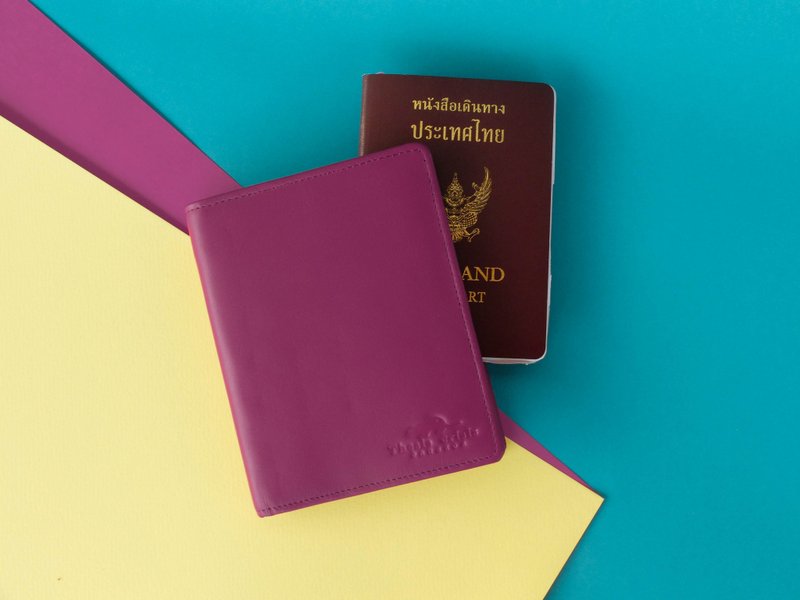 MINIMAL 'ANDA' ITALIAN LEATHER PASSPORT COVER/WALLET FOR TRAVEL LOVER-PURPLE - 皮夹/钱包 - 真皮 紫色