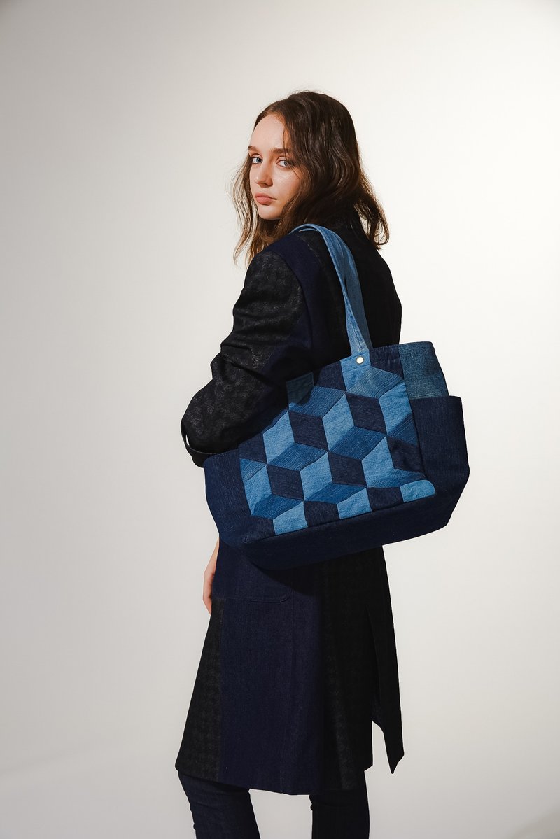 【Story Wear】二代3D方型丹宁包 - 侧背包/斜挎包 - 棉．麻 蓝色