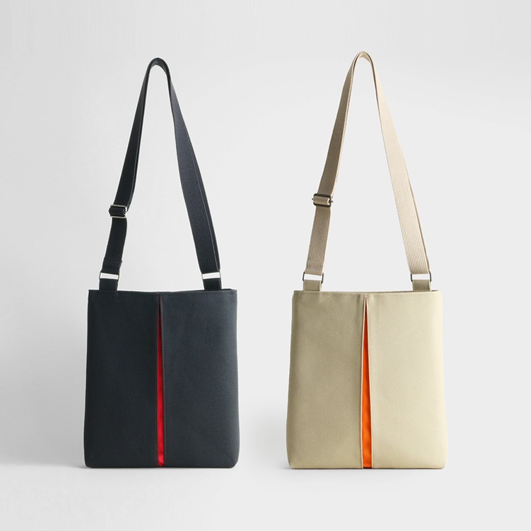 KOSHO ougi pleats 帆布 斜背包 女款 男款 帆布 日本制造 京都 轻量 内衬 按扣 肩背 - 侧背包/斜挎包 - 棉 咖啡色