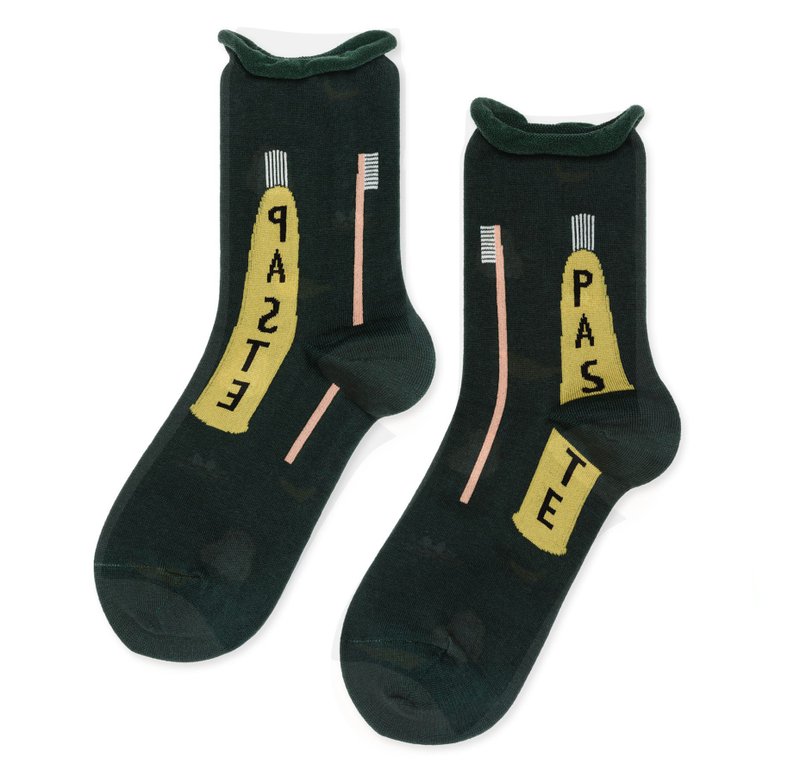 Hansel From Basel - Toothcare 牙齿健康很重要 - 墨绿 - 中筒袜 - 袜子 - 棉．麻 绿色