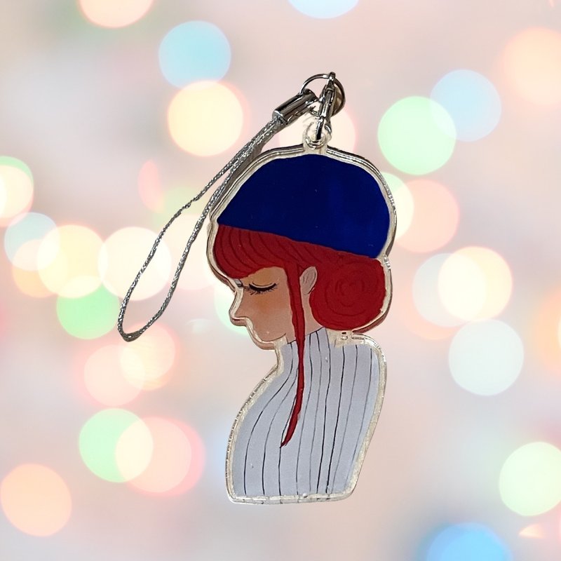 压克力钥匙圈 戴蓝色贝蕾帽的女孩 - 钥匙链/钥匙包 - 塑料 蓝色