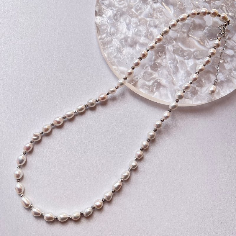 月光晨露 巴洛克天然珍珠项链 极简优雅 纯银细节 - 项链 - 珍珠 