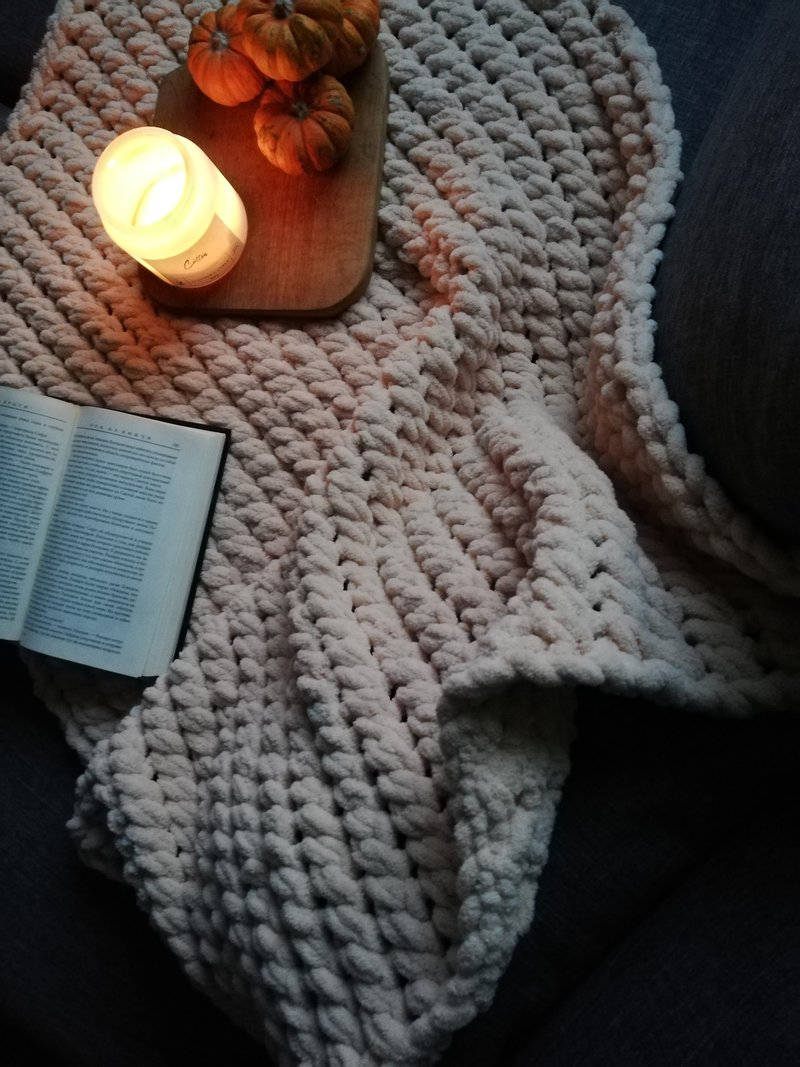 Cozy for sofa bed blanket Super giant knit throw Heavy soft wrap bedding - 被子/毛毯 - 聚酯纤维 卡其色